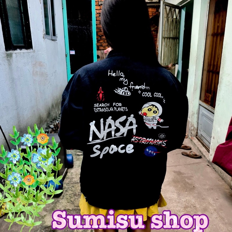 Áo khoác jeans đen NASA spoce nam nữ sumisu shop