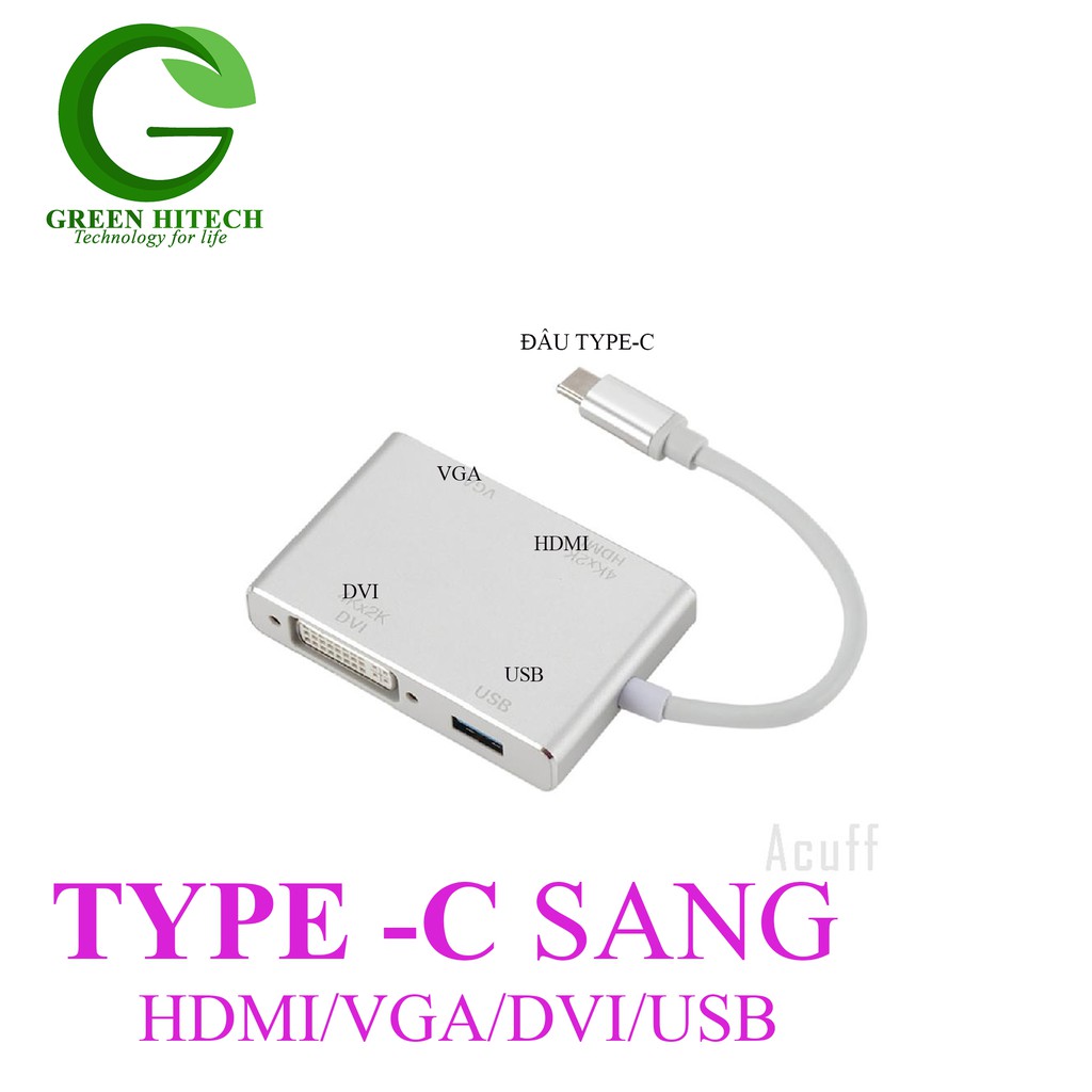 Hub chuyển đổi USB Type-C ra HDMI, DVI, VGA, USB - 4 TRONG 1- BẢO HÀNH 3 THÁNG