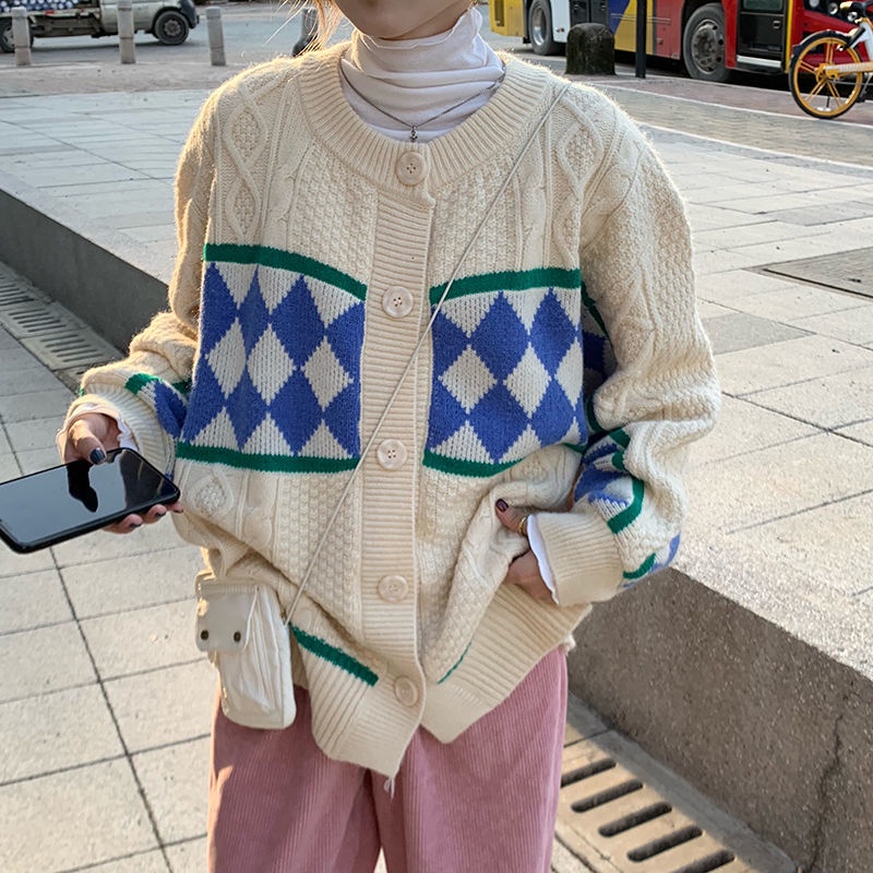 Áo khoác cardigan dệt kim tay dài dáng rộng phong cách Nhật Bản thiết kế thời trang thu đông mới