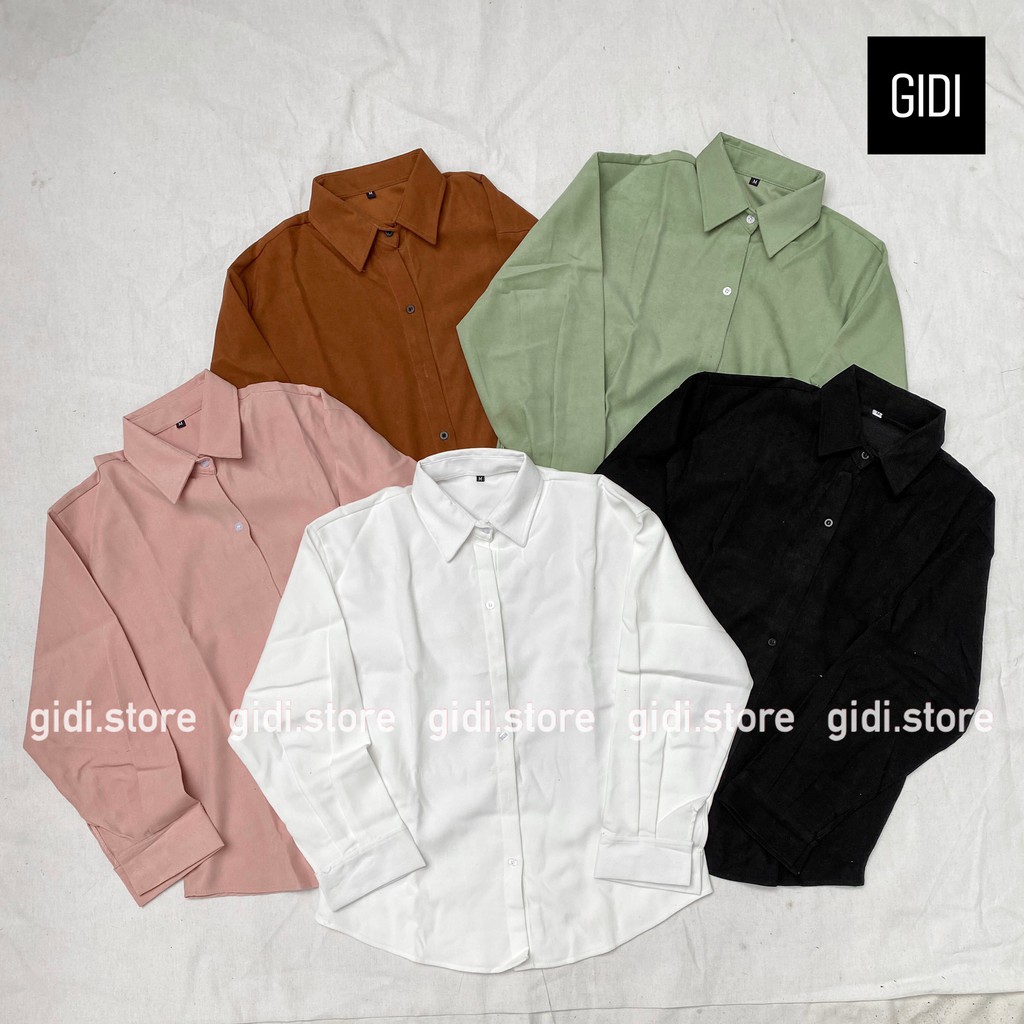 Áo Sơ mi KUPI Nam Nữ Unisex OVERSIZE tay dài, vải nhung tăm form rộng, không nhăn