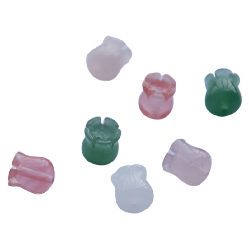 Ice Yingge Kẹp Tóc Nụ Hoa Ly Thung Lũng Bằng Đá Pha Lê Tự Nhiên Màu Hồng / Xanh Lá Xám Lỗ Dọc 10mm diy