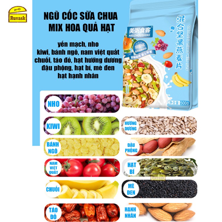 [COMBO 3GÓI] Ngũ Cốc Sữa Chua Hoa Quả Trái Cây Hạt Sấy Khô Oatmeal Yến Mạch Meizhoushike - Ngũ Cốc Ăn Kiêng Giảm Cân