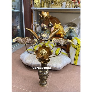 com bo hoa sen  giả cổ 10 cành + lọ lục bình cao 25cm