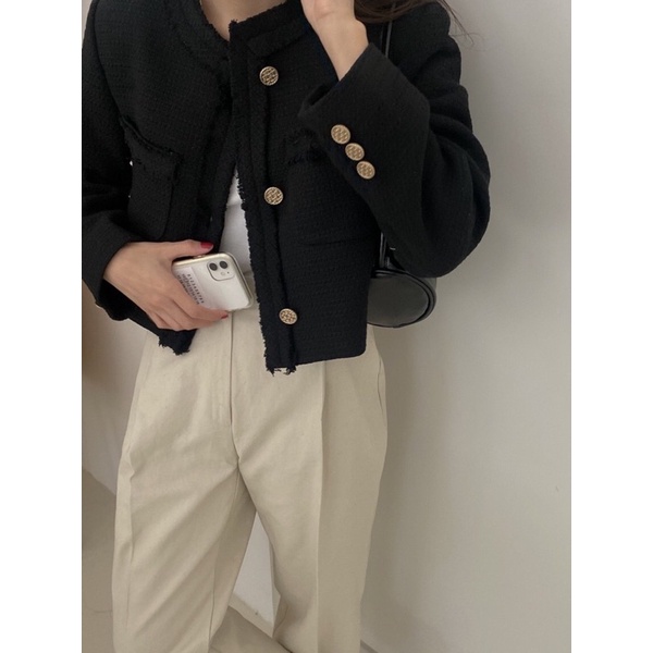 ÁO KHOÁC DẠ TWEED ULZZANG DÁNG CROPTOP