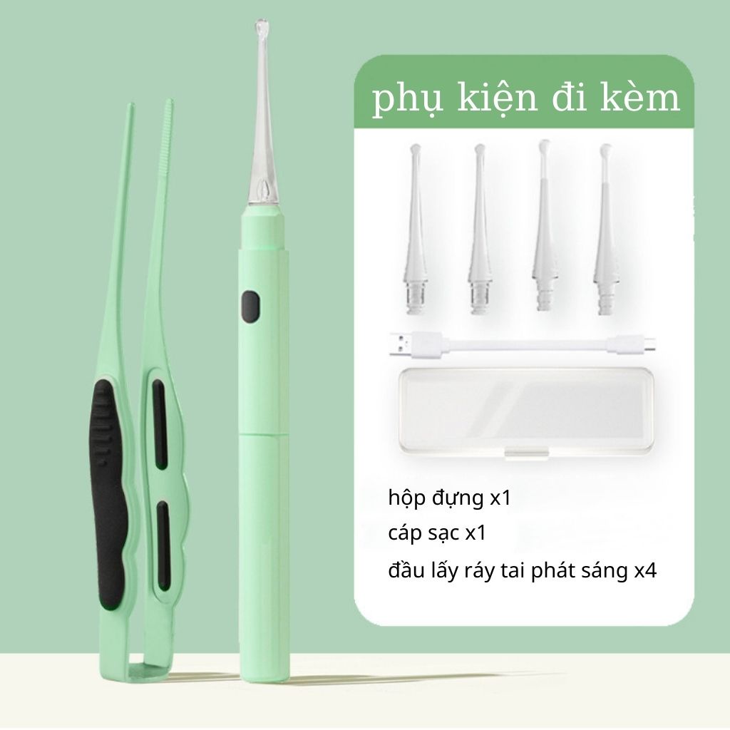Bộ lấy ráy tai vệ sinh mũi có đèn cao cấp, bộ 3 dụng cụ vệ sinh tai mũi có thể sạc lại - BCC