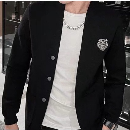 Áo khoác cardigan dệt  nam kim thêu hình đầu hổ màu sắc đơn giản dễ phối đồ thiết kế thời trang cho fashion  áo sweater ao sơ mi