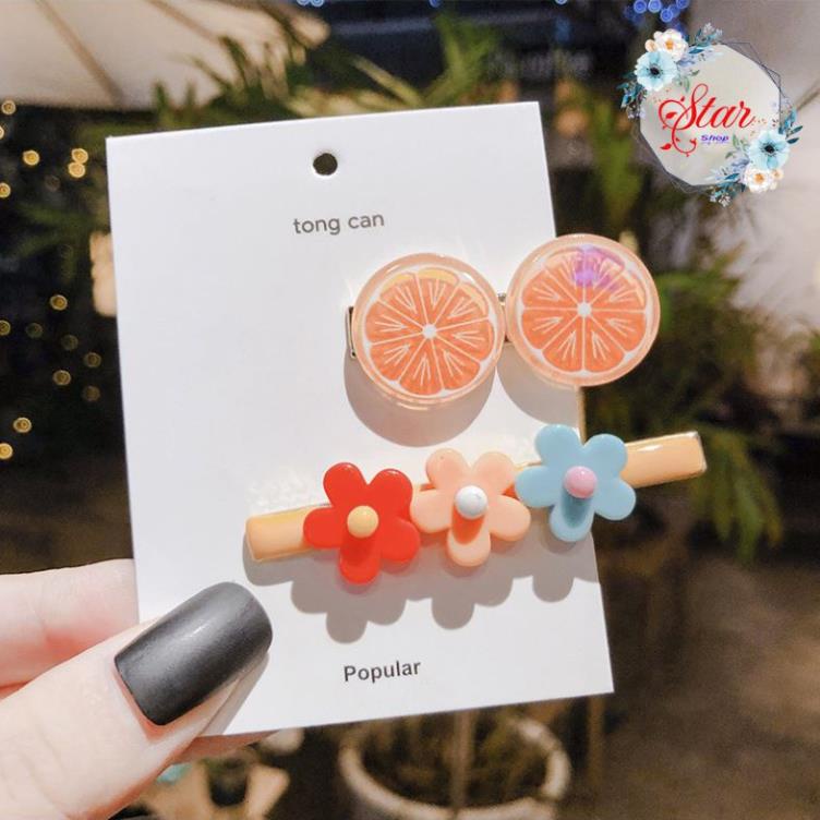 Set 2 Kẹp tóc bấm màu hoa quả hottrend C10