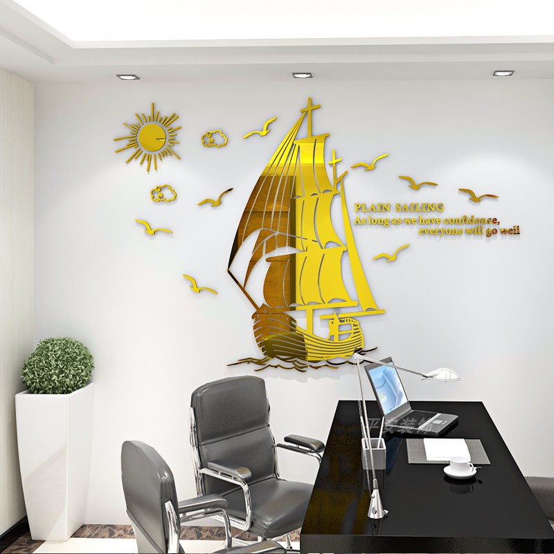 Tranh dán tường mica 3d decor khổ lớn thuyền buồm tranh trang trí phòng khách, phòng ngủ, spa, nail Nhiều Size - EPeBen