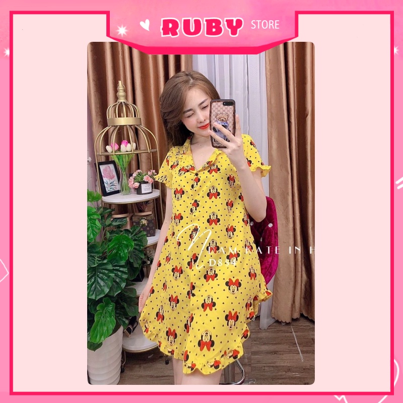Đầm ngủ Hoạt Hình Minnie họa tiết dễ thương, chất kate mịn đẹp Free Size Dưới 55KG ❤ Rubystorevn