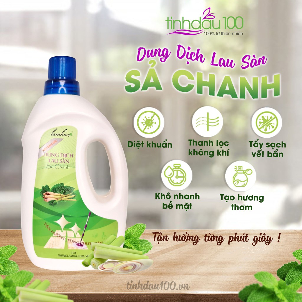 Nước lau sàn sả chanh Lam Hà sạch thơm, nhanh khô, đuổi muỗi, thư giãn 50ml Tinh Dầu 100 Shop