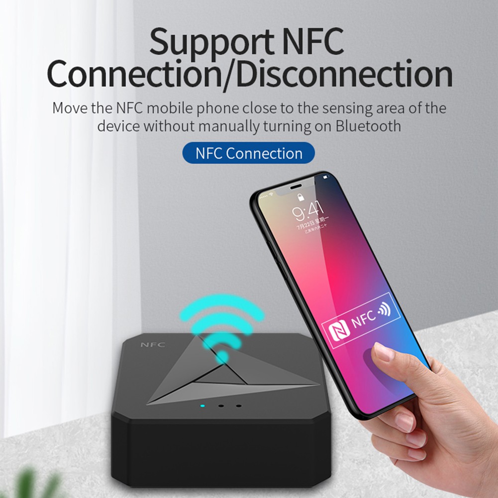 Thiết bị thu phát tín hiệu âm thanh bluetooth NFC 5.0 RCA không dây để bàn