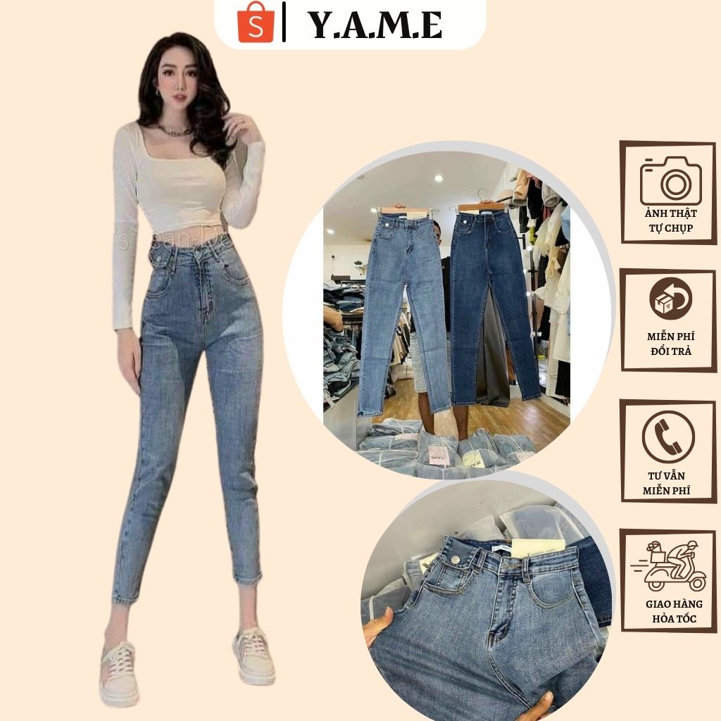 Quần jean nữ skinny lưng cao chất liệu jean bò co giãn tốt cao cấp LOẠI 1 - Y.A.M.E Clothing Mã 081