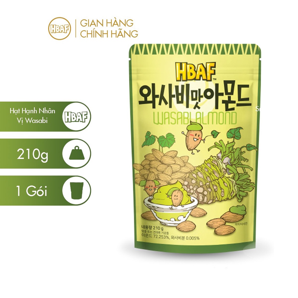 Hạnh Nhân HBAF Tẩm vị Wasabi - Gói 210g