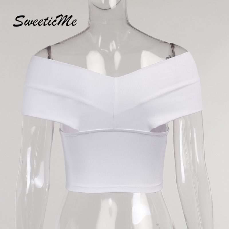 Áo Croptop Trễ Vai Màu Trơn Dáng Ôm Thời Trang Đường Phố Gợi Cảm Cho Nữ
