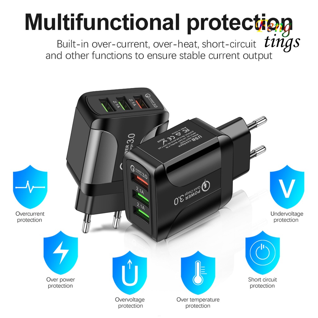 Củ sạc nhanh QC3.0 5.1A 3 cổng USB phích cắm EU/ US cho điện thoại