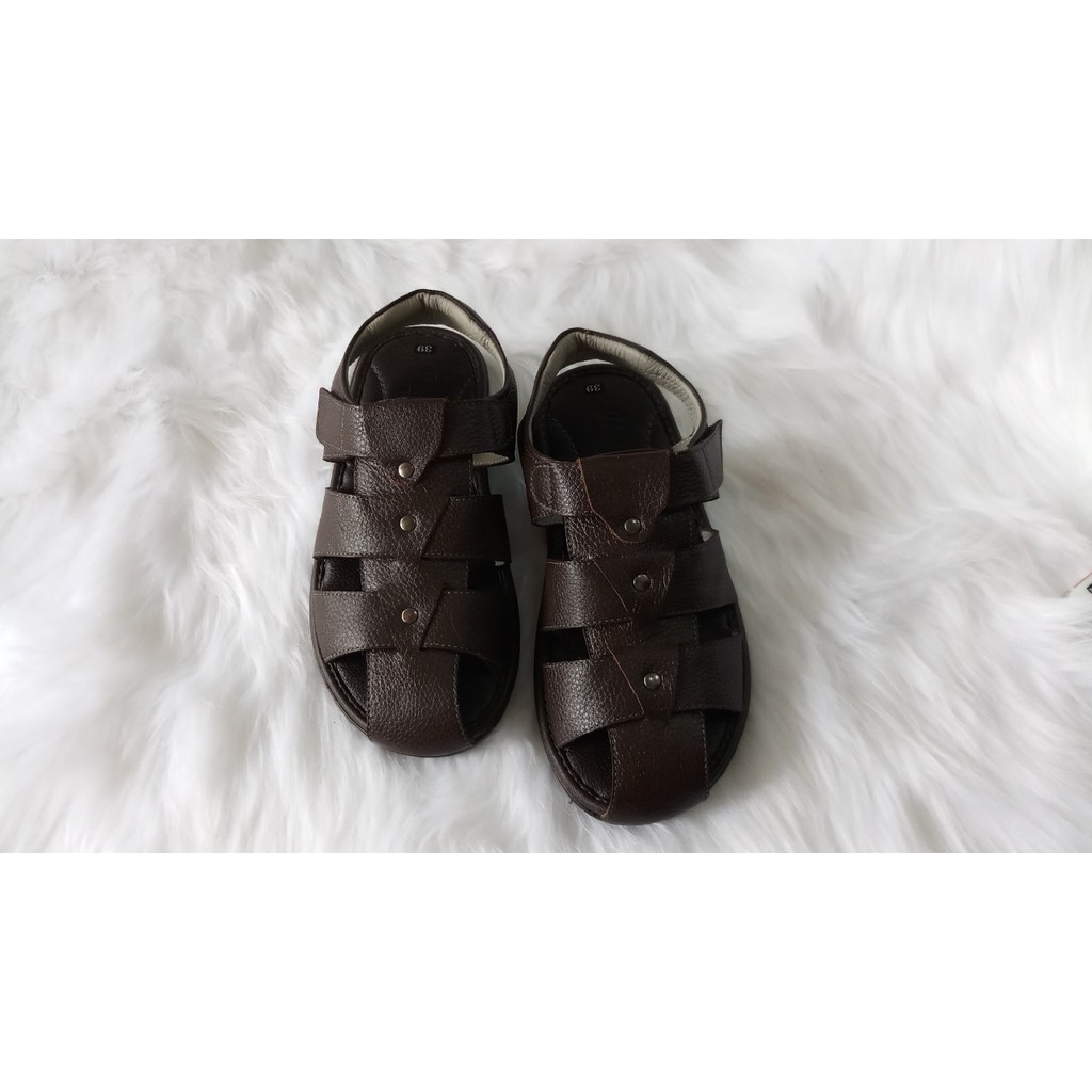 Giày sandal nam da bò bít mũi màu nâu sang trọng