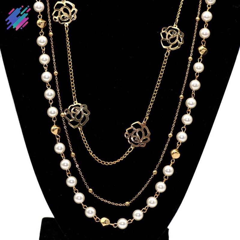 Dây chuyền dài nhiều tầng đính ngọc trai thời trang cho nữ