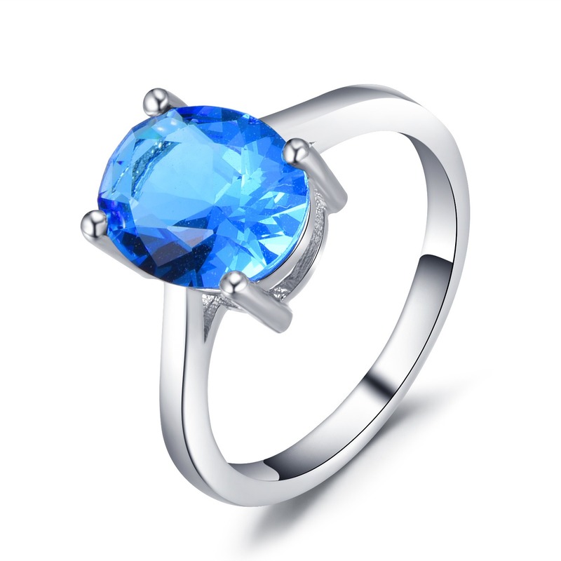 Nhẫn Bạc 925 Đính Đá Topaz Xanh Phong Cách Cổ Điển