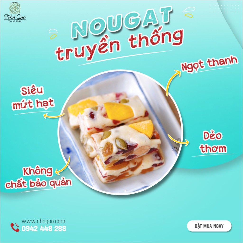 Kẹo hạnh phúc nougat truyền thống Nhà Gạo vị hoa quả hộp 300gr