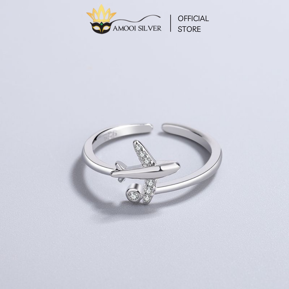 Nhẫn Bạc Cao Cấp S925 Freesize Mẫu Máy Bay Đính Đá Nhỏ Xinh - Amooi Silver AN46
