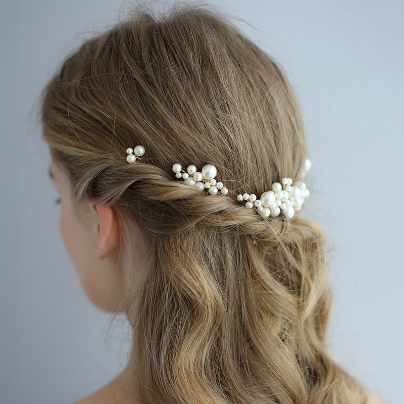 Bộ trâm cài tóc đính ngọc trai nhân tạo sang trọng cho cô dâu