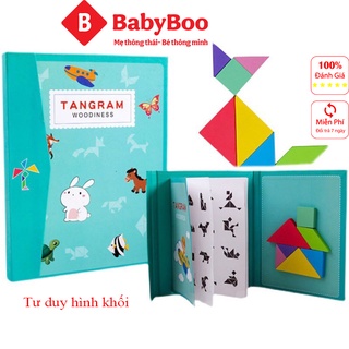 Đồ chơi xếp hình gỗ tư duy tangram 7 mảnh gỗ nam châm, đồ chơi gỗ thông minh