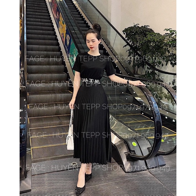 SET CHANEL MIX CHÂN VÁY XẾP LY SIÊU CHẢNH