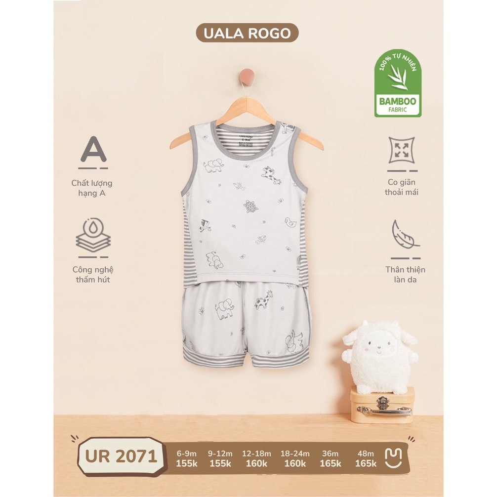 [CHÍNH HÃNG] Bộ ba lỗ sợi tre họa tiết động vật đáng yêu trẻ em UR2071 Uala Rogo