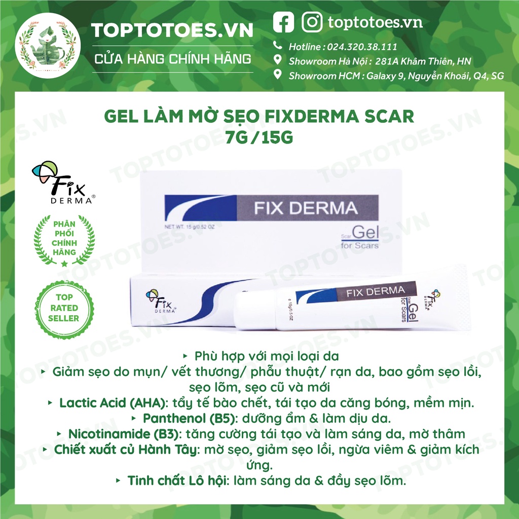 Gel làm mờ sẹo Fixderma Scar - 7g &amp; 15g [NHẬP KHẨU CHÍNH HÃNG 100%]