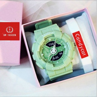 Đồng hồ thời trang nữ xanh matcha  Candycat mẫu chạy kim màn hình giả điện tử S99