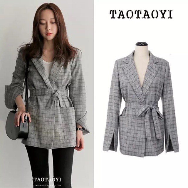 (Order-M) Ulzzang Áo vest kẻ caro thắt eo M081 HQ