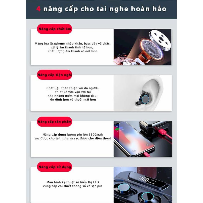 Tai nghe Bluetooth FLOVEME G02 TWS - Tích hợp pin dự phòng 3300mah độc lạ - Thiết kế sang trọng - Màn hình led