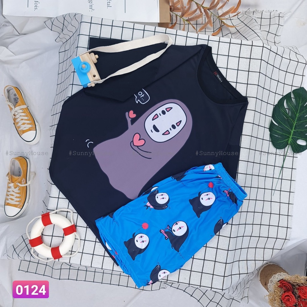 Ảnh thật Đồ bộ hoạt hình quần ngắn,Set cartoon .Unisex form rộng SunnyHouse - Mã SP002162
