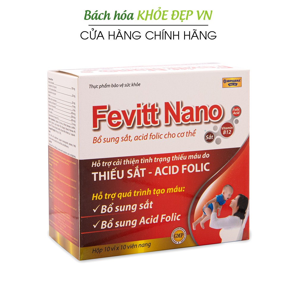 Fevitt Nano bổ máu, Sắt, Acid Folic cho người thiếu máu - Hộp 3 mắt 100 viên | BigBuy360 - bigbuy360.vn
