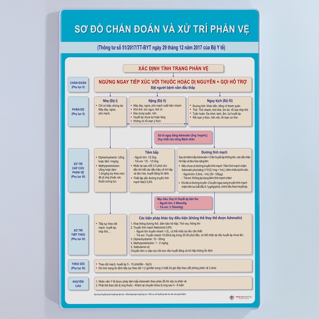 Phác đồ chống sốc Phản vệ - Bản chi tiết. 40x60cm. Ép gỗ phủ mica