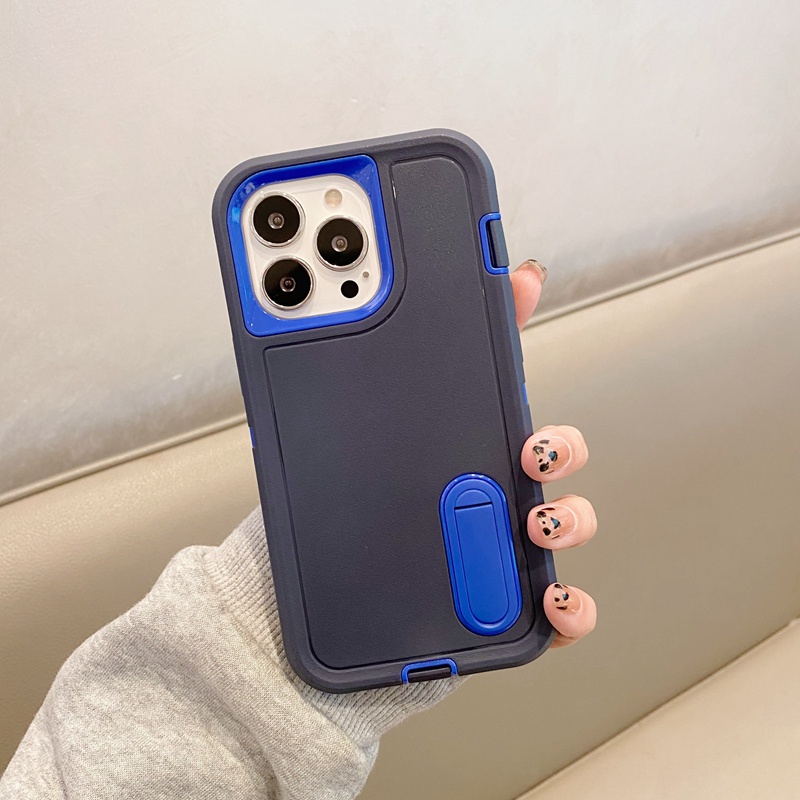 Ốp Điện Thoại Armor Siêu Dày Màu Sắc Tương Phản 3 Trong 1 Có Thanh Đỡ Chống Sốc Cho iPhone 14 13 12 11 Pro Max