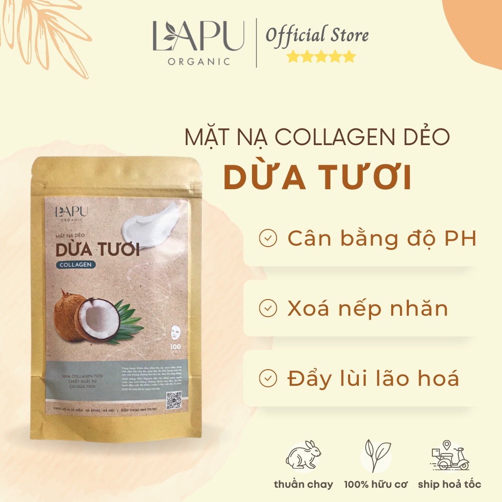 Mặt nạ collagen, mask dẻo dừa tươi - Mặt nạ đắp mặt làm đẹp da, trắng da, chống lão hoá da -100% thiên nhiên
