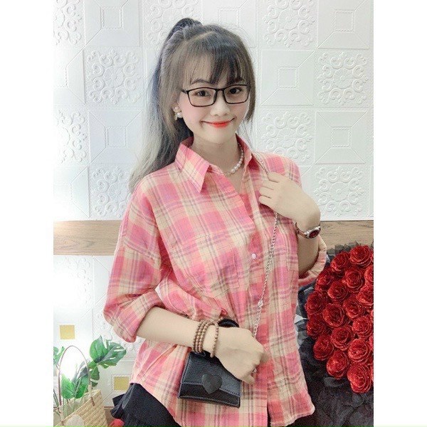 Áo sơ mi form rộng tay dài màu sọc hồng hot , chất xô đũi mềm mịn ( ảnh thật )