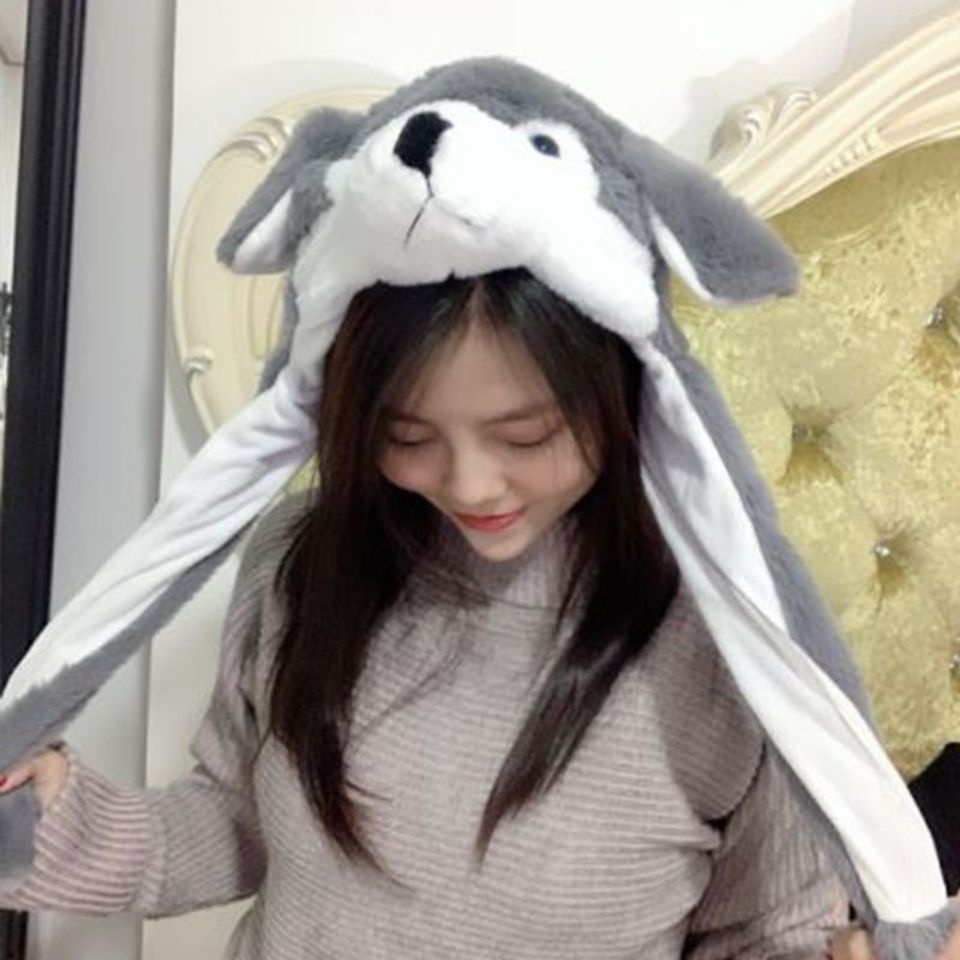 Nón Vành Có Tai Hình Chó Husky Dễ Thương Có Thể Chuyển Động