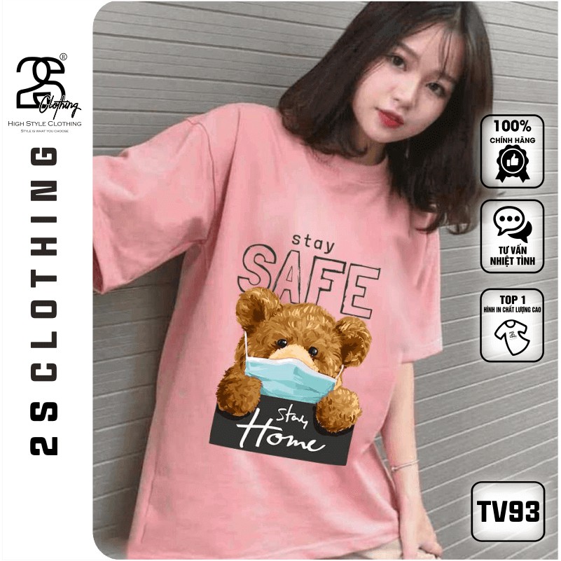 Áo Thun Tay Lỡ 2s Clothing Áo Phông Vàng Unisex Nam Nữ Cotton Oversize Form Rộng Giá Rẻ In Hình Gấu Bear Stay Safe TV93