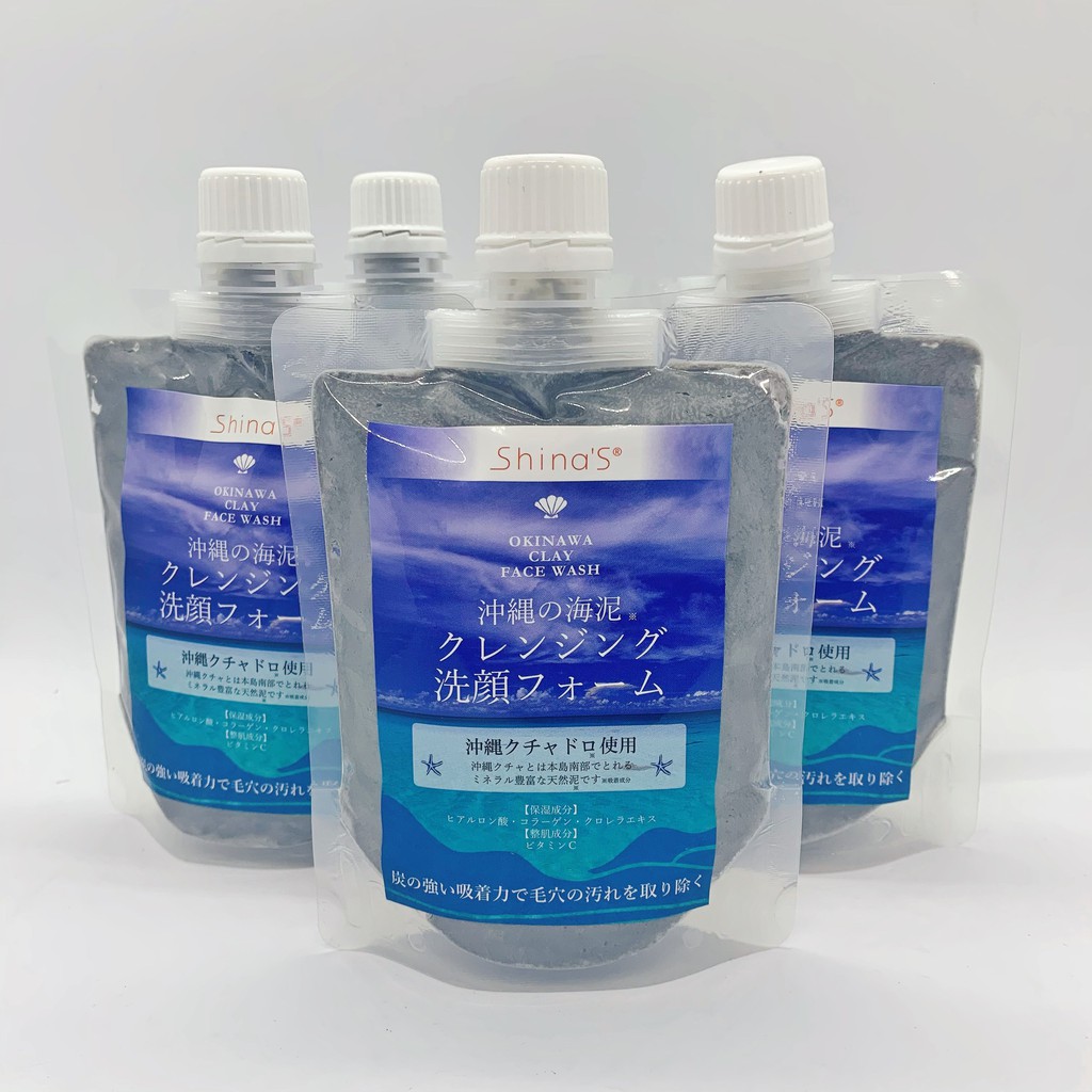 Sữa Rửa Mặt Tẩy Trang Than Hoạt Tính Bùn Khoáng Shina Okinawa Clay Face Wash Nhật Bản 200g