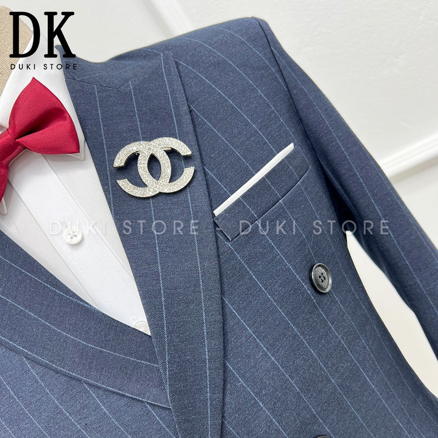 Bộ vest nam 6 nút Hàn Quốc sọc kẻ xanh than đẹp DKE0060 - DUKI STORE