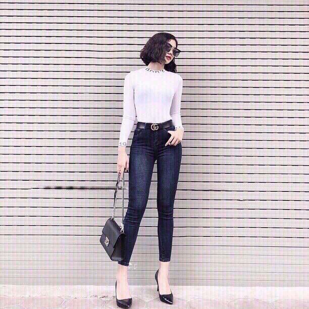 quần jean nữ xanh trơn phối nhạt màu gối ( chất co giãn )