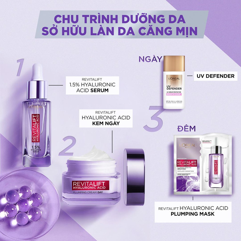 Kem Dưỡng L'Oréal Paris Siêu Cấp Ẩm Căng Mịn Da Revitalift Hyaluronic Acid Plumping Day Cream 50ml