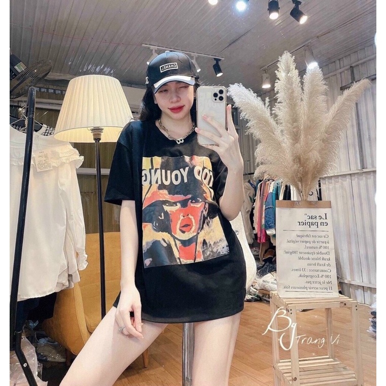 Áo thun unisex from rộng + Áo phông cổ tròn hình in cô gái siêu hot