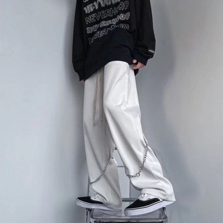 Quần ống rộng nam phối dây xích phong cách hip hop đường phố cho  Hàn Quốc quần jogger nam bigsize Simple Fashion quần baggy nam unisex
