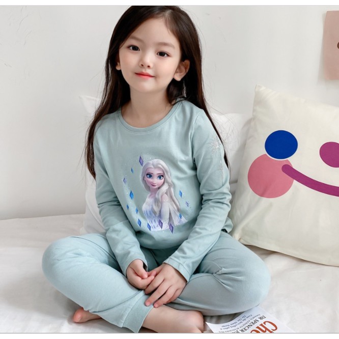 Bộ quần áo dài tay bo ống in hình elsa bé gái