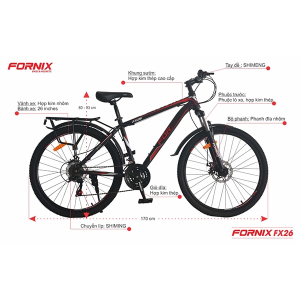 Xe đạp địa hình thể thao Fornix FX 26 khung hợp kim thép chắc chắn, 21 tốc độ