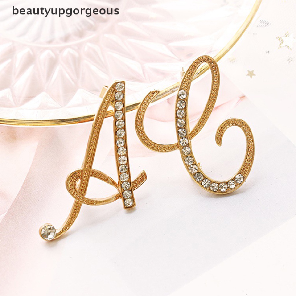 [Beautyupgorgeous] Trâm Cài Áo Hình 26 Chữ Cái Tiếng Anh Đính Kim Cương Giả Màu Vàng Cho Nữ