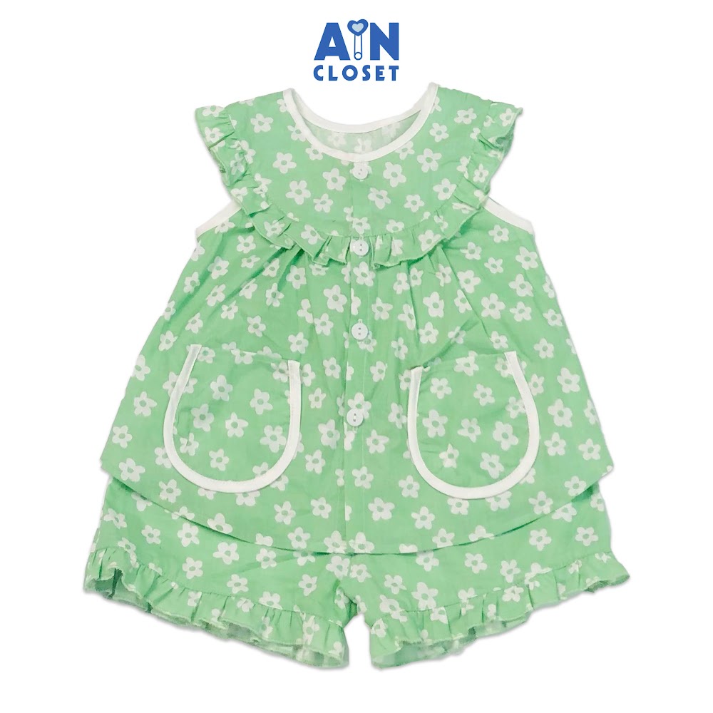 Bộ quần áo ngắn bé gái họa tiết Cúc nhí trắng nền xanh cotton - AICDBGRBF7YQ - AIN Closet